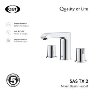 AER Kran Wastafel Panas Dingin 2 Handle – Keran Kuningan / 2-Handles Mixer Basin Faucet SAS TX 2
