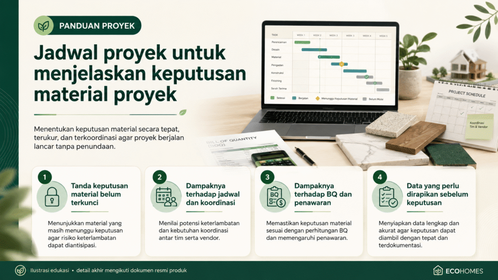 Jadwal proyek untuk menjelaskan keputusan material proyek