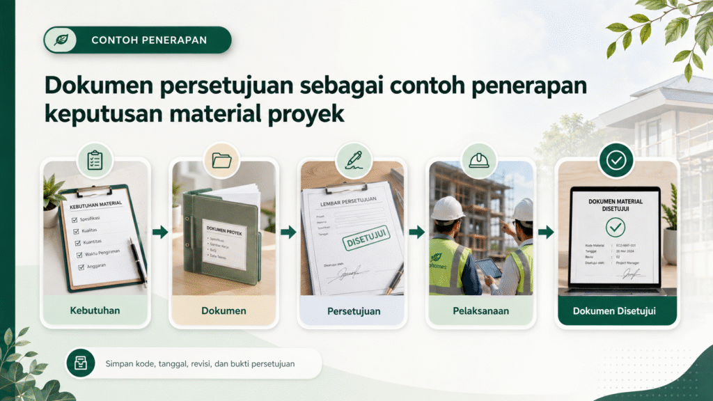 Dokumen persetujuan sebagai contoh penerapan keputusan material proyek