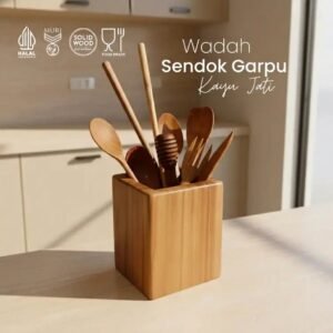 NATURA Wooden Cutlery - Wadah Sendok Garpu Kayu Jati